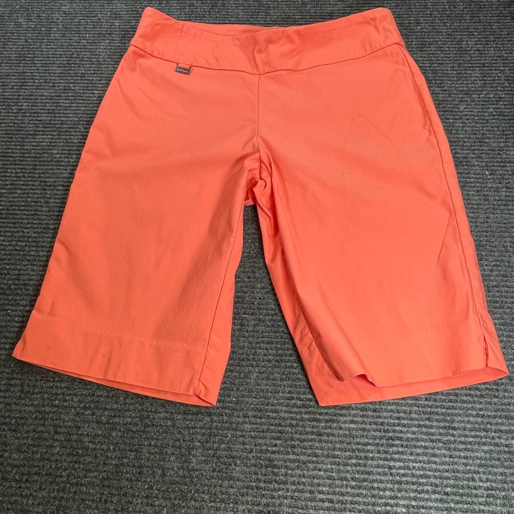 Peck & Peck Womens Coral Orange Bermuda Shorts Size 12 Stretch Pull On Casual